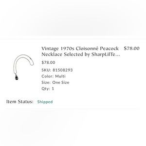 Free People Vintage 1970’s Cloissonné Peacock Necklace